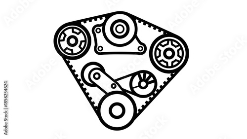 Serpentine Belt with Pulleys and Tensioner.