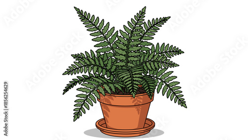 Potted Fern Plant with Green Leaves.