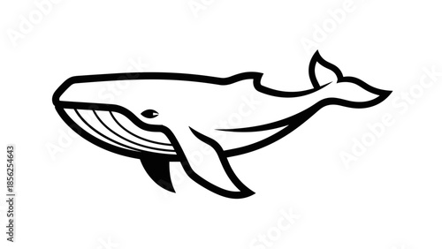 Simple Black and White Whale Illustration.