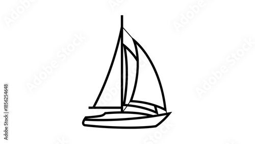 Simple Black Line Drawing of Sailboat.