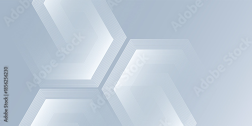 Vector glowing white lines abstract  on gray background with dynamic wavy hexagon texture. Modern technology digital website content