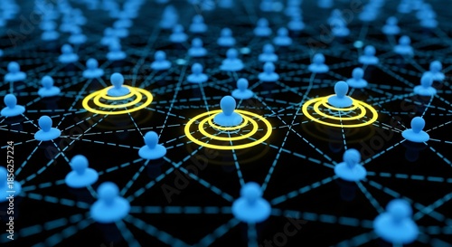Abstract Network of Connected People Icons with Glowing Leaders Representing Social Connections Teamwork and Leadership