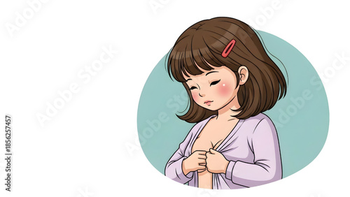 Anime Illustration of Young Woman Examining Breasts for Self-Exams, Breast Cancer Awareness and Women's Health Healthcare Concept Vector