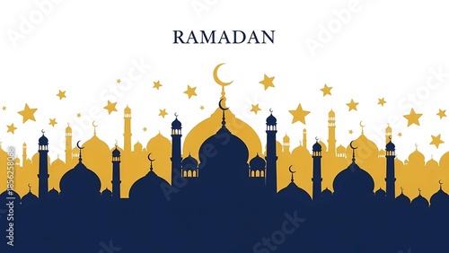 Ramadan Kareem with a beautiful mosque and crescent moon celebration