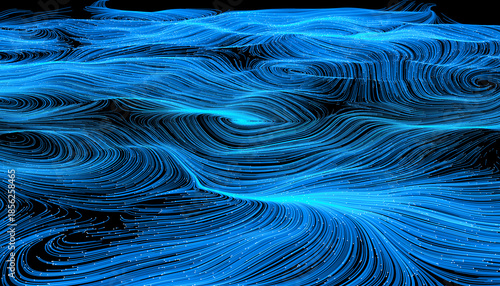 Digital Data Stream with Glowing Blue Lines on Dark Background

