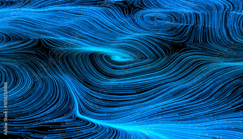 Digital Data Stream with Glowing Blue Lines on Dark Background

