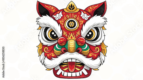 Vibrant Lunar Mask Illustration Featuring Traditional Cultural Heritage and Symbolic Representation