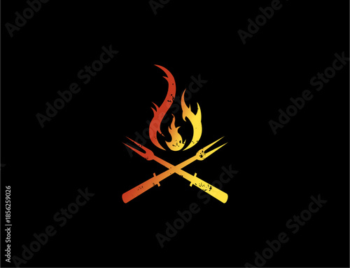 Barbecue emblem with flames and forks