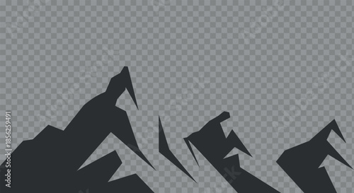 A stark silhouette of jagged mountain peaks against a muted gray gradient backdrop creating a dramatic scene