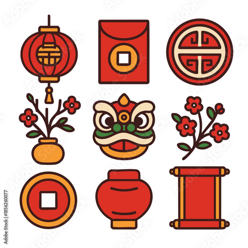 Colorful decorations symbolize celebration and tradition, featuring lanterns, flowers