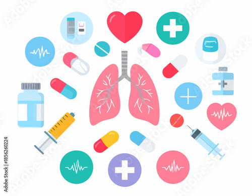 Medical care and health concepts illustrated with icons and symbols