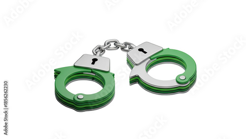 3D Green Handcuffs on transparent background