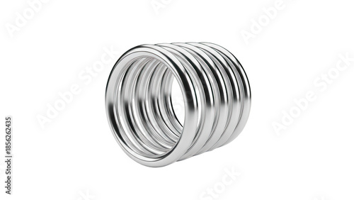 3D Chrome spring coil with polished surface on transparent background
