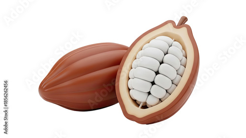 3D Cocoa Pod with Beans on transparent background
