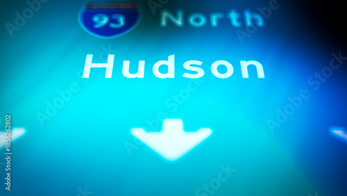 Crime Filler Shot - Cinematic Hudson New Hampshire Highway Sign at Night