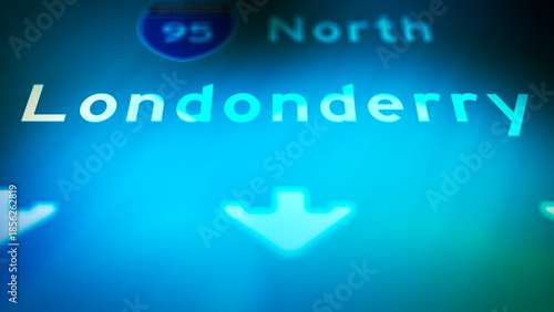 Crime Filler Shot - Cinematic Londonderry New Hampshire Highway Sign at Night