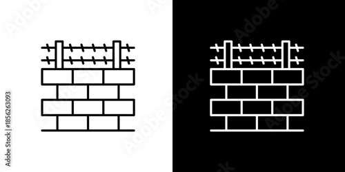 Single icon of barbed wire fence over a brick wall, illustrating concepts of security, protection, or confinement