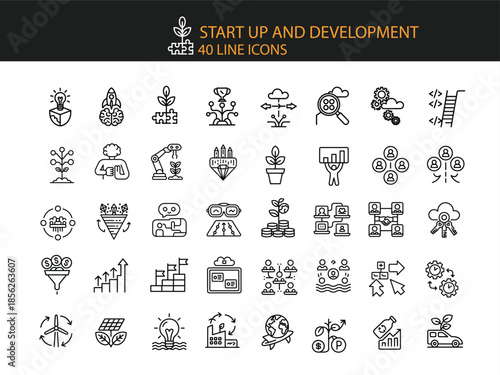 40 Line Icons For Startup And Development Concepts business line art