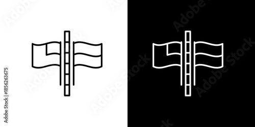 Line art icon graphic featuring two generic waving flags on vertical poles, presented as a versatile icon for global communication, national identity, or diplomatic themes on contrasting backgrounds