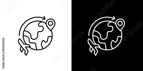 Global travel and airplane route icon design, representing journey and exploration around the world