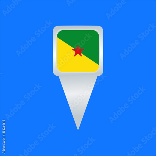 French Guiana Flag Location Pin Icon. Glossy Map Pointer Vector Illustration. Ideal for travel apps, navigation maps, geographic markers, tourism projects