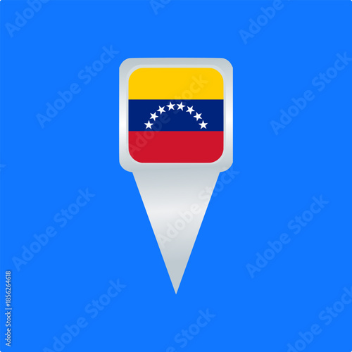 Venezuela Flag Location Pin Icon. Glossy Map Pointer Vector Illustration. Ideal for travel apps, navigation maps, geographic markers, tourism projects