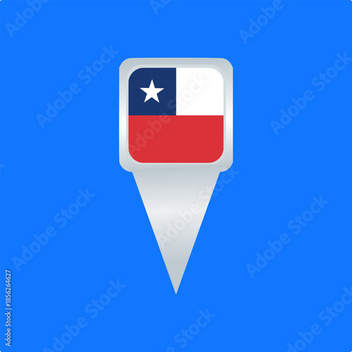 Chile Flag Location Pin Icon. Glossy Map Pointer Vector Illustration. Ideal for travel apps, navigation maps, geographic markers, tourism projects