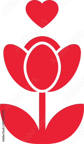 Red Flower with Heart Icon Vector for Love and Romance