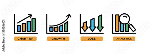 Finance Business Icon Element Design Growth, Decline, Analysis, Achievement, Vector Illustration