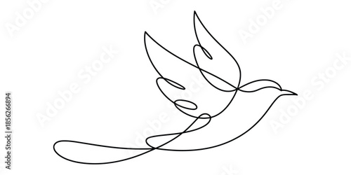 Graceful continuous line drawing of a flying bird, an elegant symbol of peace and freedom