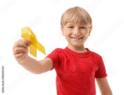 Cute boy with yellow ribbon...