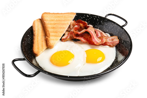 Frying pan with tasty eggs,...