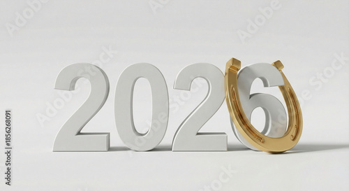 Golden 3D 2026 numbers with lucky horseshoe as zero