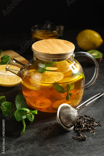 Teapot with hot fruit tea o...