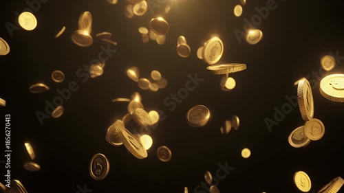Golden coins floating in mid-air with dynamic movement and lighting effects