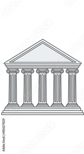 Illustration of a classical building with columns and triangular pediment.