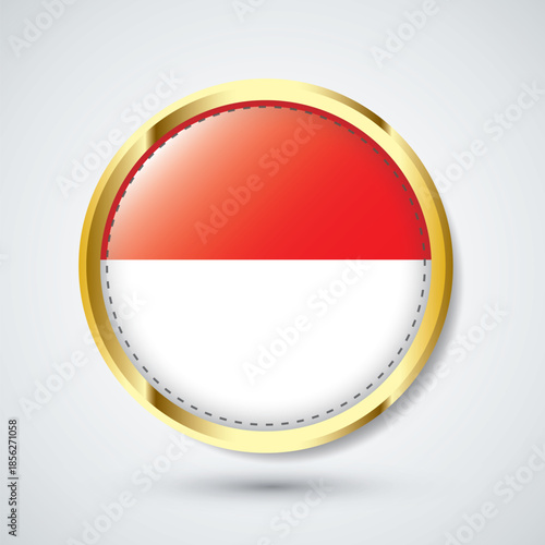 Free Download Glossy Indonesia Flag Circle Button with Elegant Golden Frame - GFXLoad