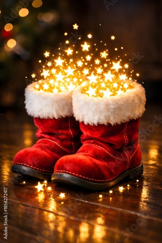 Santa Boots of Stars 3D Illustration