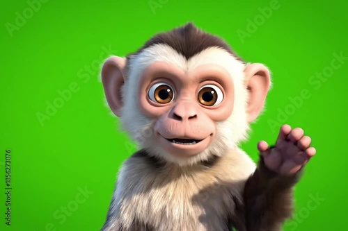 Cute monkey portrait, green screen, animation, children's book illustration