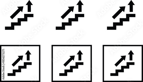 Solid Vector Icon Set Representing Career Progression Success Stairs Upward Growth Professional Advancement Achievement Milestones and Strategic Path Concepts