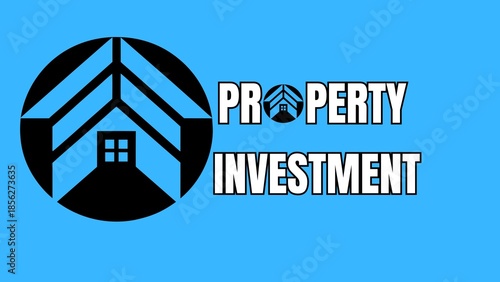 Graphic logo with house icon and 