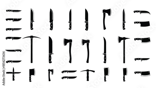 Collection of various knives and axes silhouettes