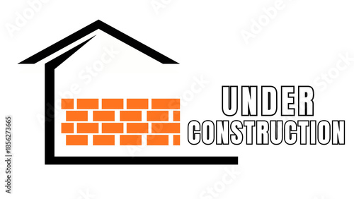 Stylized house with orange bricks and 