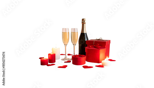 A champagne glass with a heart-shaped design is placed on a white background