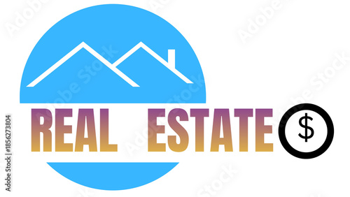 Real estate logo with stylized rooflines, gradient 