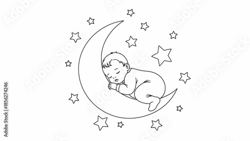 Baby Sleeping on Crescent Moon Illustration.