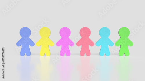 Colorful People Icons Standing in a Row Representing Diversity and Inclusion Concept 3d render.
