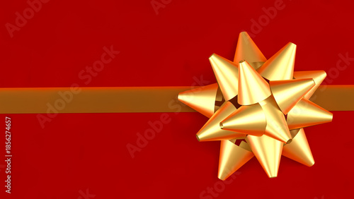Golden Gift Bow on Red Background Representing Celebration and Luxury Concept 3d render.