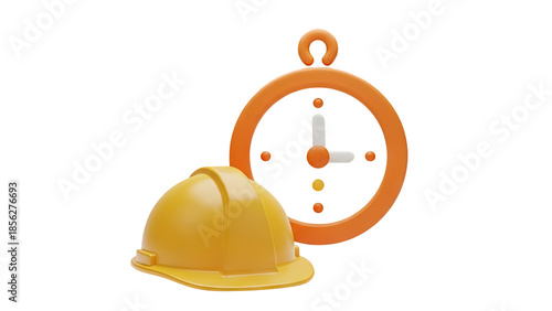3D Construction time clock on transparent background