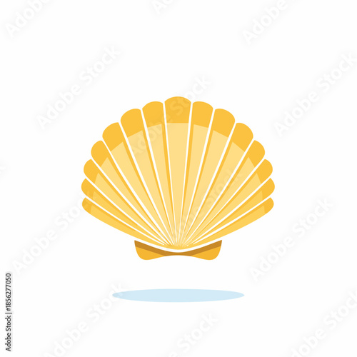 Stylized Golden Scallop Shell Illustration with Radial Pattern.